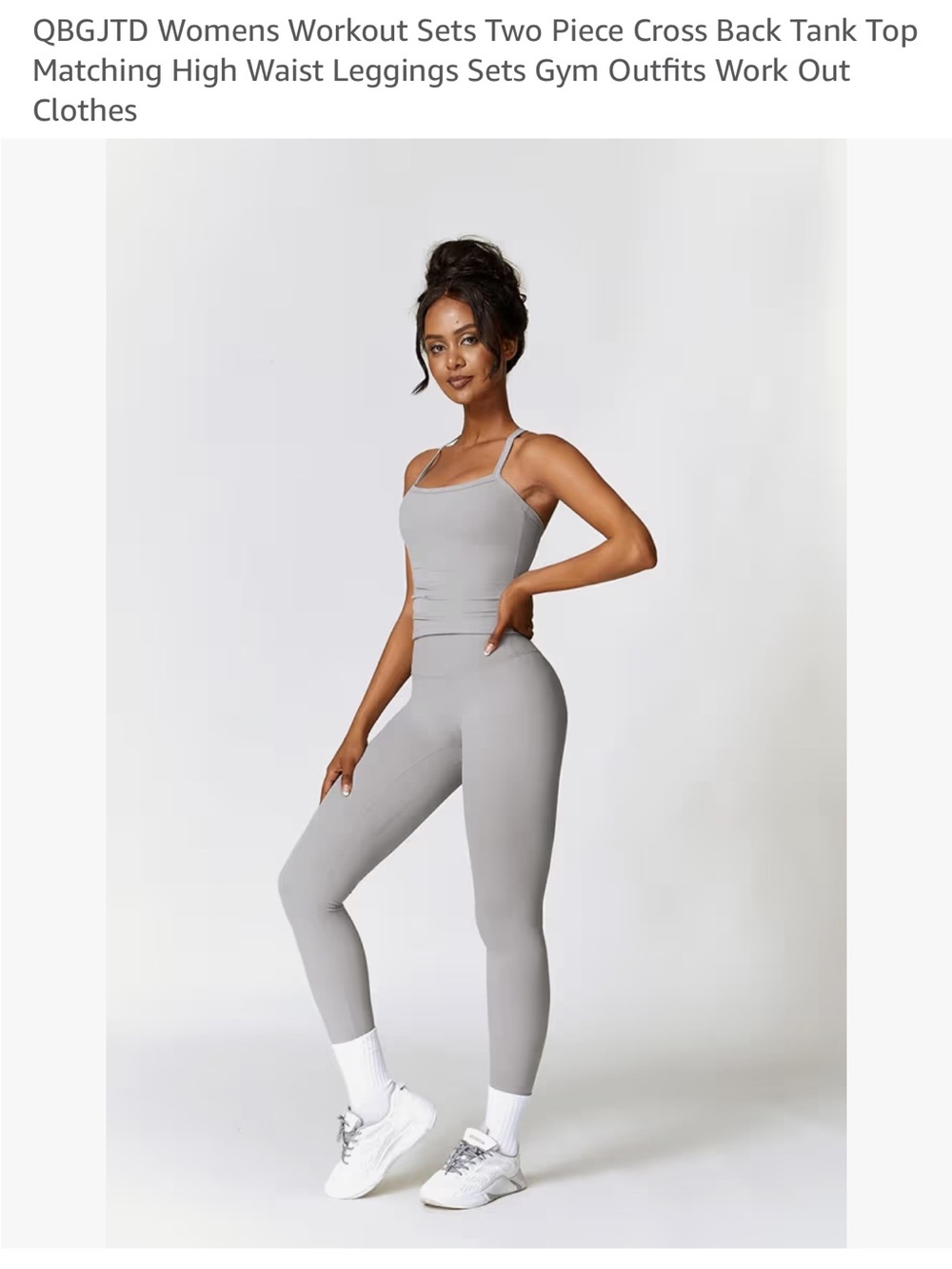 Womens High-Waist Seamless Leggings and Tank Set - Light Gray size medium.